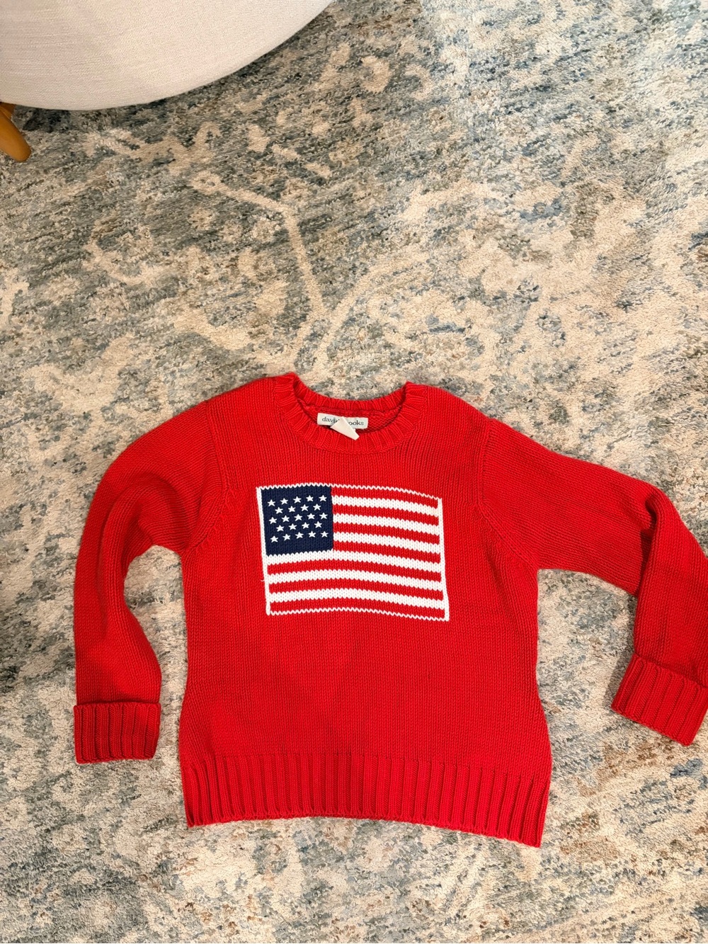 david brooks Red Crewneck Sweater with Flag Motif